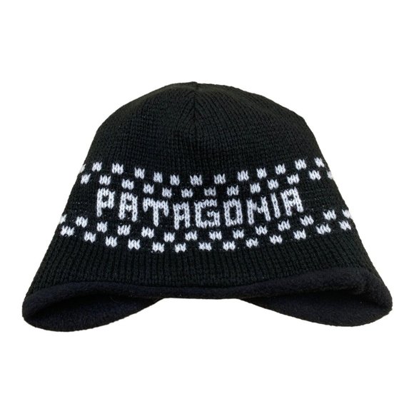 Patagonia Accessories - PATAGONIA Beanie Hat Reversable Knit Spell out Black & White